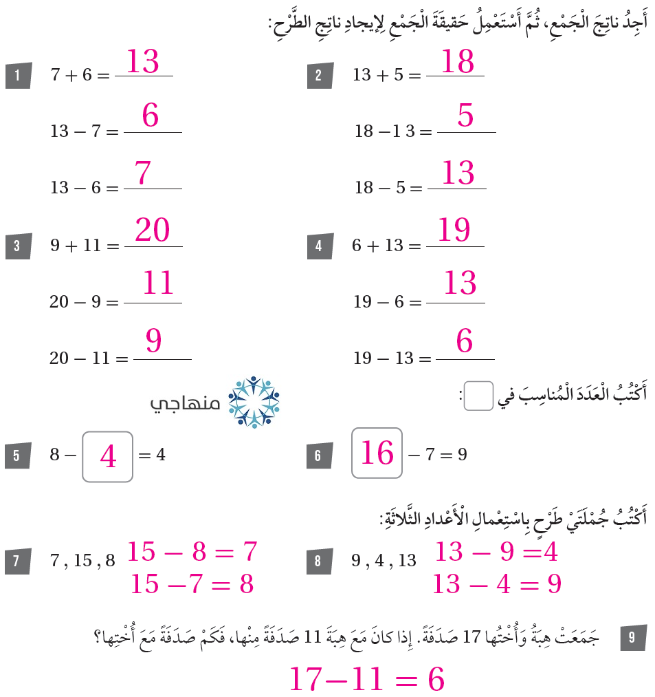 العلاقة بين الجمع والطرح